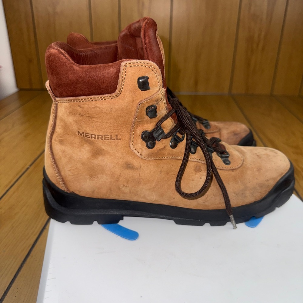 VTG Merrell Men's Hiking Boots Tan Leather Lace Up ‎ Boots Size 8 Made in Italy